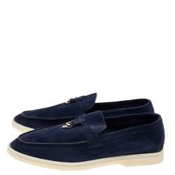 Pre Owned Loro Piana Navy Blue Suede Summer Charms Walk Slip On Loafers Size 38