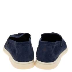 Pre Owned Loro Piana Navy Blue Suede Summer Charms Walk Slip On Loafers Size 38