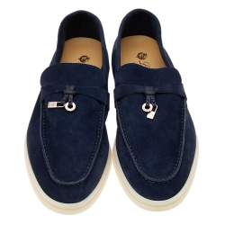 Pre Owned Loro Piana Navy Blue Suede Summer Charms Walk Slip On Loafers Size 38
