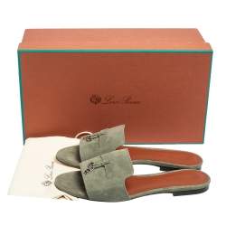 Loro Piana Green Suede Summer Charms Flat Slides Size 40