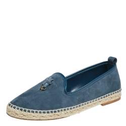 Pre Owned Loro Piana Blue Suede Summer Charms Walk Espadrille Flats Size 38