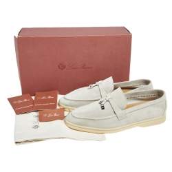 Pre Owned Loro Piana Grey Suede Summer Charms Walk Loafers Size 38