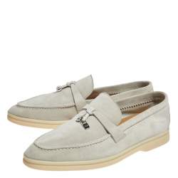 Pre Owned Loro Piana Grey Suede Summer Charms Walk Loafers Size 38
