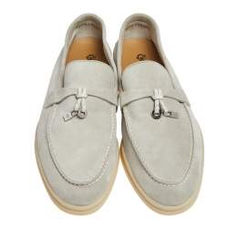 Pre Owned Loro Piana Grey Suede Summer Charms Walk Loafers Size 38