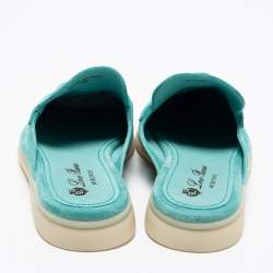Pre Owned Loro Piana Torquise Blue Suede Babouche Charms Mules Size 39