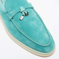 Pre Owned Loro Piana Torquise Blue Suede Babouche Charms Mules Size 39