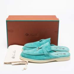 Pre Owned Loro Piana Torquise Blue Suede Babouche Charms Mules Size 39
