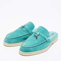 Pre Owned Loro Piana Torquise Blue Suede Babouche Charms Mules Size 39