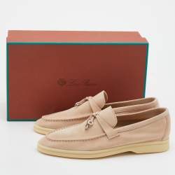 Pre Owned Loro Piana Beige Suede Summer Charms Walk Loafers Size 38