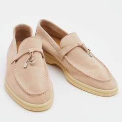 Pre Owned Loro Piana Beige Suede Summer Charms Walk Loafers Size 38