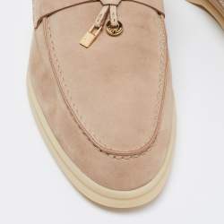 Pre Owned Loro Piana Beige Suede Summer Charms Walk Slip on Loafers Size 40
