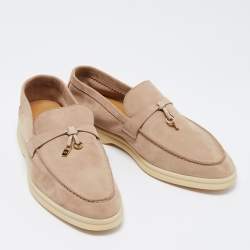 Pre Owned Loro Piana Beige Suede Summer Charms Walk Slip on Loafers Size 40