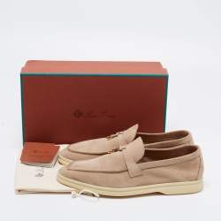 Pre Owned Loro Piana Beige Suede Summer Charms Walk Slip on Loafers Size 40