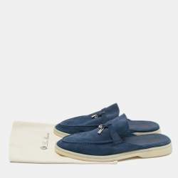 Pre Owned Loro Piana Blue Suede Summer Charms Walk Flat Mules Size 38.5