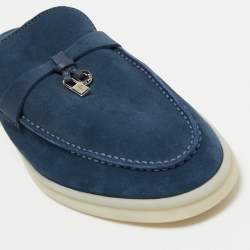 Pre Owned Loro Piana Blue Suede Summer Charms Walk Flat Mules Size 38.5