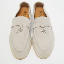 Pre Owned Loro Piana Grey Suede Summer Charms Loafers Size 38