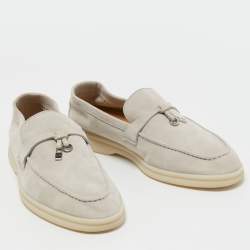 Pre Owned Loro Piana Grey Suede Summer Charms Loafers Size 38