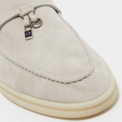 Pre Owned Loro Piana Grey Suede Summer Charms Loafers Size 38