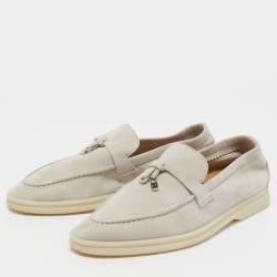 Pre Owned Loro Piana Grey Suede Summer Charms Loafers Size 38