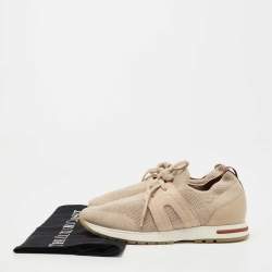 Pre Owned Loro Piana Beige Suede and Knit Fabric Flexy Wool Sneakers Size 36