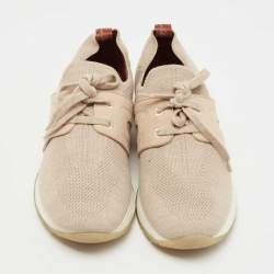 Pre Owned Loro Piana Beige Suede and Knit Fabric Flexy Wool Sneakers Size 36