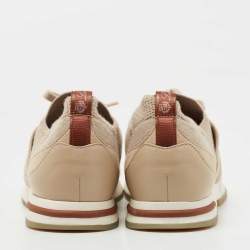 Pre Owned Loro Piana Beige Suede and Knit Fabric Flexy Wool Sneakers Size 36