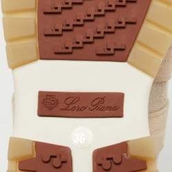 Pre Owned Loro Piana Beige Suede and Knit Fabric Flexy Wool Sneakers Size 36