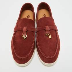 Pre Owned Loro Piana Burgundy Suede Summer Charms Loafers Size 36