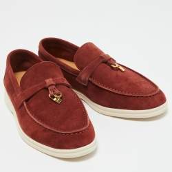 Pre Owned Loro Piana Burgundy Suede Summer Charms Loafers Size 36