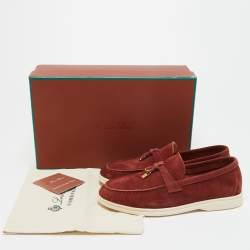 Pre Owned Loro Piana Burgundy Suede Summer Charms Loafers Size 36