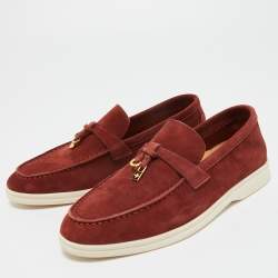 Pre Owned Loro Piana Burgundy Suede Summer Charms Loafers Size 36