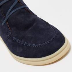 Pre Owned Loro Piana Navy Blue Suede Soft Walk Lace Up Ankle Boots Size 38