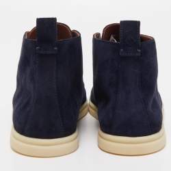 Pre Owned Loro Piana Navy Blue Suede Soft Walk Lace Up Ankle Boots Size 38