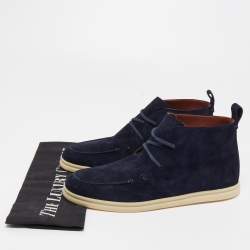 Pre Owned Loro Piana Navy Blue Suede Soft Walk Lace Up Ankle Boots Size 38