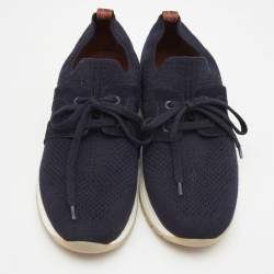 Pre Owned Loro Piana Navy Blue Fabric and Leather 360 Flexy Walker Sneakers Size 38
