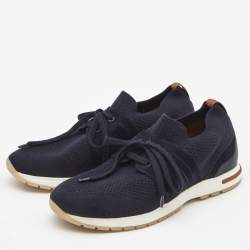 Pre Owned Loro Piana Navy Blue Fabric and Leather 360 Flexy Walker Sneakers Size 38
