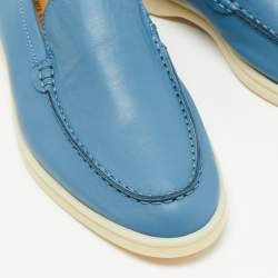 Pre Owned Loro Piana Blue Leather Summer Walk Loafers Size 38.5