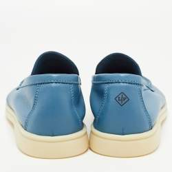 Pre Owned Loro Piana Blue Leather Summer Walk Loafers Size 38.5