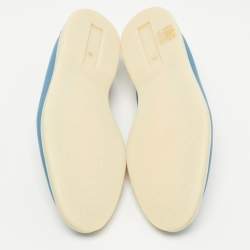 Pre Owned Loro Piana Blue Leather Summer Walk Loafers Size 38.5