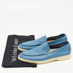 Pre Owned Loro Piana Blue Leather Summer Walk Loafers Size 38.5