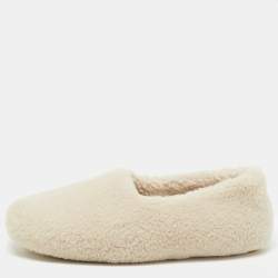 Pre Owned Loro Piana Beige Faux Shearling Fur Wintercozy Slip On Flats Size 39