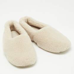 Pre Owned Loro Piana Beige Faux Shearling Fur Wintercozy Slip On Flats Size 39