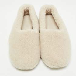 Pre Owned Loro Piana Beige Faux Shearling Fur Wintercozy Slip On Flats Size 39