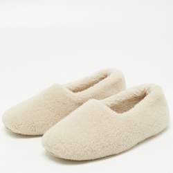 Pre Owned Loro Piana Beige Faux Shearling Fur Wintercozy Slip On Flats Size 39