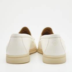 Pre Owned Loro Piana White Leather Summer Charms Walk Slip On Loafers Size 36.5