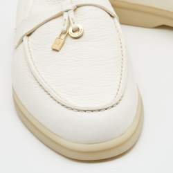 Pre Owned Loro Piana White Leather Summer Charms Walk Slip On Loafers Size 36.5