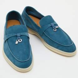Pre Owned Loro Piana Blue Suede Summer Charms Walk Loafers Size 40