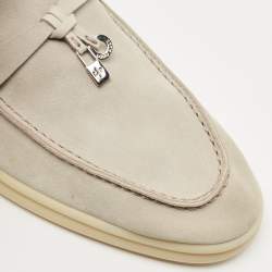 Pre Owned Loro Piana Light Grey Nubuck Leather Summer Charms Walk Loafers Size 39