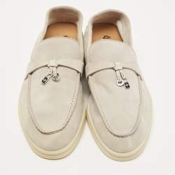 Pre Owned Loro Piana Light Grey Nubuck Leather Summer Charms Walk Loafers Size 39