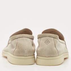 Pre Owned Loro Piana Light Grey Nubuck Leather Summer Charms Walk Loafers Size 39